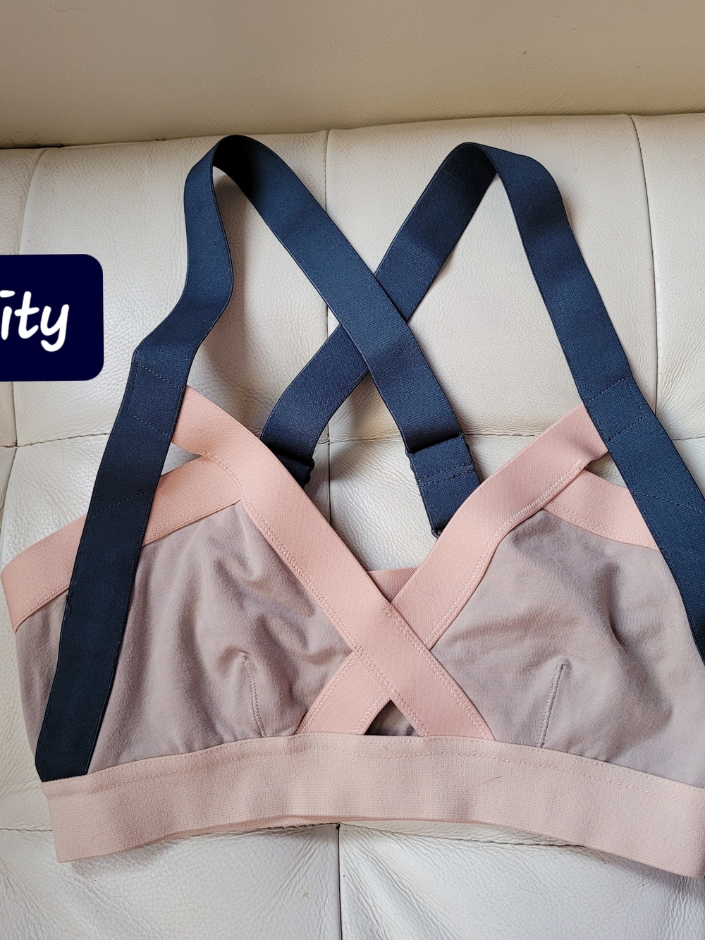 Aritzia Community Cross-Strap Bralette in Blush and Navy